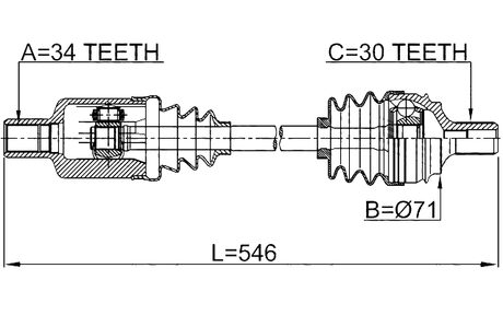 1614-221FLH - FRONT CV AXLE SHAFT LEFT 34X546X30