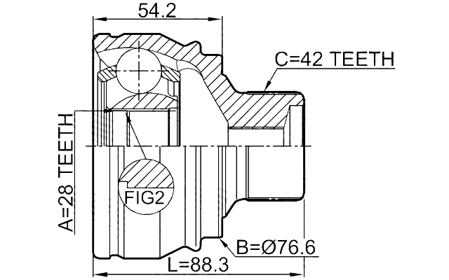 1710-A7 - OUTER CV JOINT 28X76.5X42