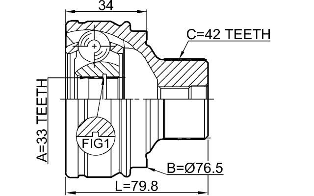 1710-Q520MT - OUTER CV JOINT 33X76.5X42