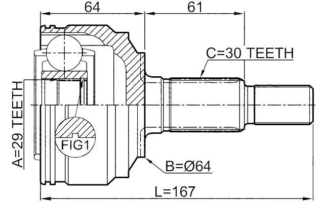 1710-Q7R - OUTER CV JOINT REAR 29X64X30