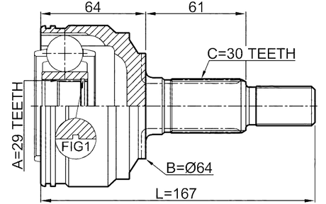 1710-Q7R - OUTER CV JOINT REAR 29X64X30