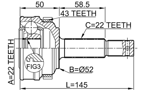 1810-014A43 - OUTER CV JOINT 22X52X22