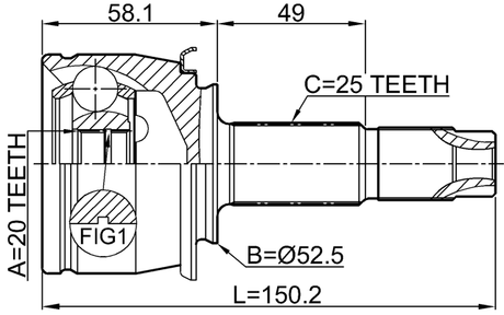 1810-MOKR - OUTER CV JOINT REAR 20X52.5X25