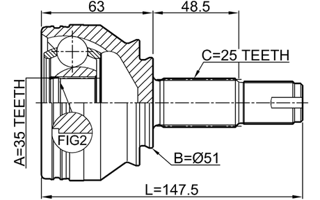 1810-Z16 - OUTER CV JOINT 35X51X25