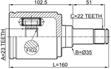 1811-A16XERATRH - INNER CV JOINT RIGHT 23X35X22