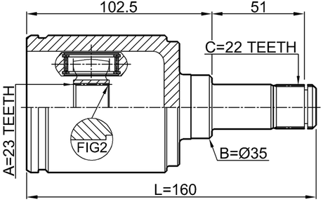 1811-A16XERATRH - INNER CV JOINT RIGHT 23X35X22