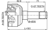 1811-A20DRH - FRONT INNER CV JOINT RIGHT 26X35X27