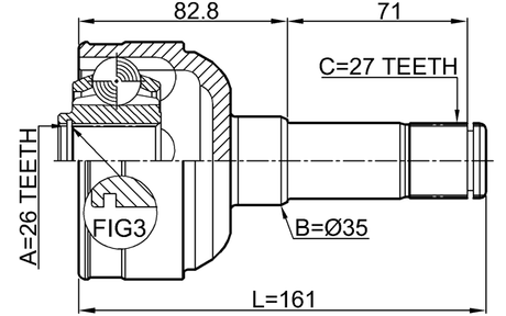 1811-A20DRH - FRONT INNER CV JOINT RIGHT 26X35X27
