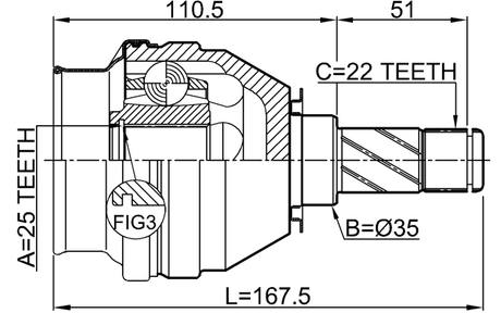 1811-Z18X - INNER CV JOINT 25X35X22