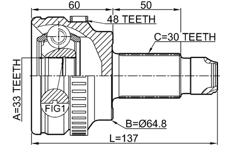 1910-E60A48 - OUTER CV JOINT 33X64.8X30