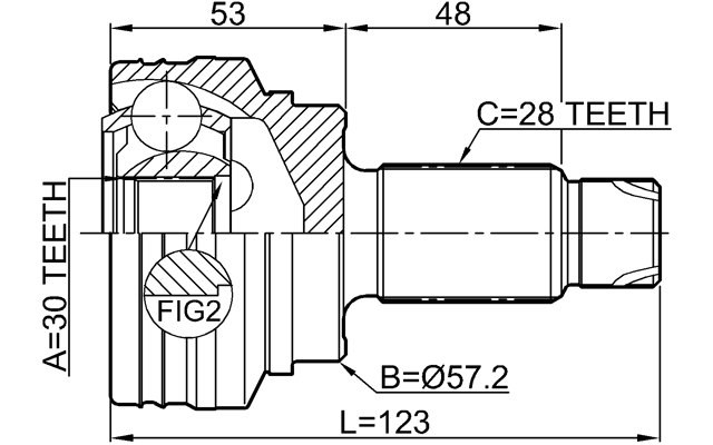 1910-F30R - OUTER CV JOINT REAR 30X57.2X28