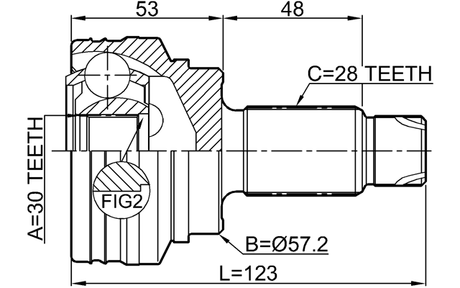 1910-F30R - OUTER CV JOINT REAR 30X57.2X28