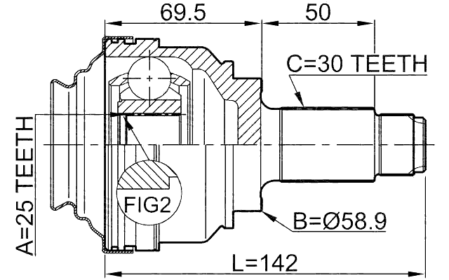 1910-X5RR - OUTER CV JOINT REAR 25X60X30