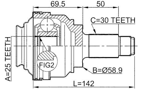 1910-X5RR - OUTER CV JOINT REAR 25X60X30