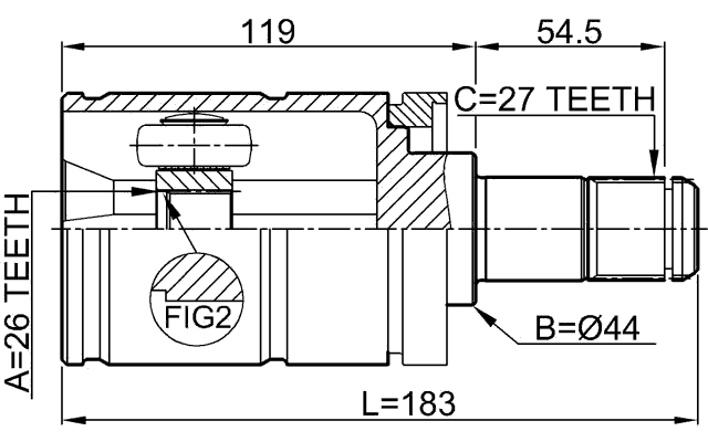 1911-E53LH - INNER CV JOINT LEFT 26X44X27