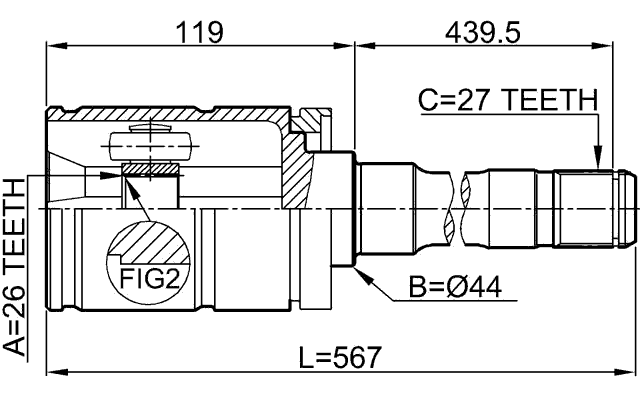 1911-E53RH - INNER CV JOINT RIGHT 26X44X27