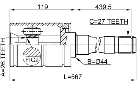 1911-E53RH - INNER CV JOINT RIGHT 26X44X27