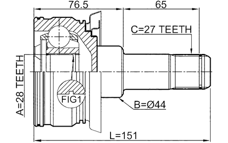 1911-E70RR - REAR INNER CV JOINT 28X44X27