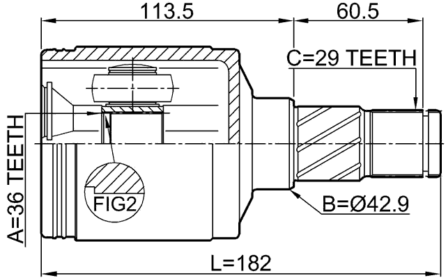 2011-COMLH - INNER CV JOINT LEFT 36X42.9X29