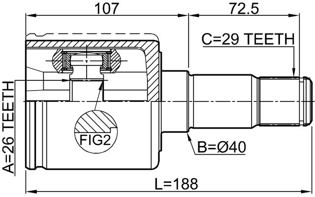 2011-JOULH - INNER CV JOINT LEFT 26X40X29