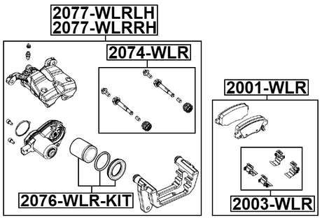 2074-WLR - REAR CALIPER SLIDE PIN KIT (SET FOR ONE SIDE)