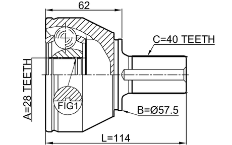 2110-CA220 - OUTER CV JOINT 28X57.5X40