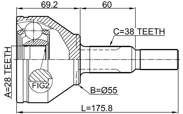 2110-EXPL - OUTER CV JOINT 28X55X38