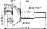 2110-EXPL - OUTER CV JOINT 28X55X38