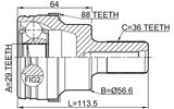2110-KUGA88R - OUTER CV JOINT REAR 29X55.5X36