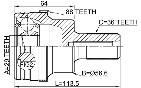 2110-KUGA88R - OUTER CV JOINT REAR 29X55.5X36
