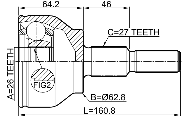 2110-KUGII - OUTER CV JOINT 26X62.9X27