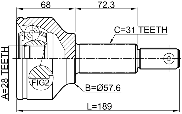 2110-TTF - OUTER CV JOINT 28X57.6X31
