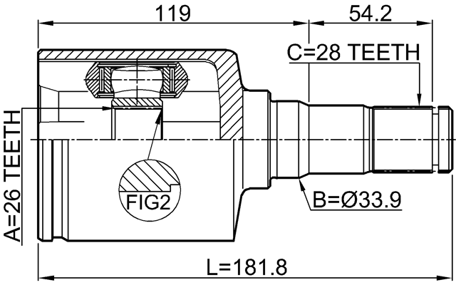 2111-CA2LH - INNER CV JOINT LEFT 26X33.9X28