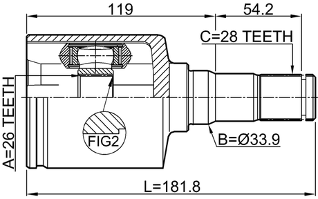 2111-CA2LH - INNER CV JOINT LEFT 26X33.9X28