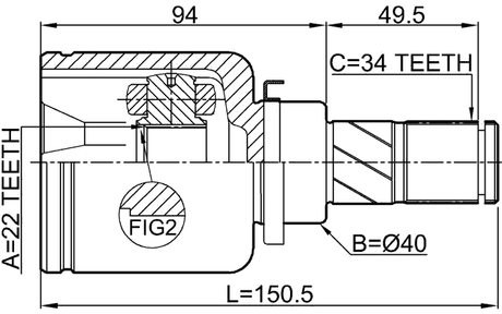 2111-CDHLH - INNER CV JOINT LEFT 22X40X34
