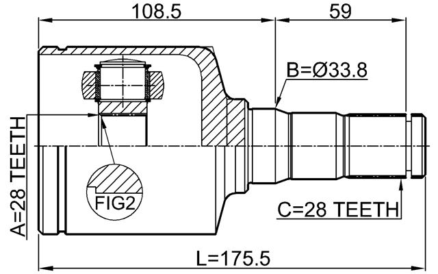 2111-CNGAMTLH - INNER CV JOINT LEFT 28x33.8x28