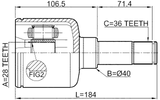 2111-TT9LH - INNER CV JOINT LEFT 28X40X36
