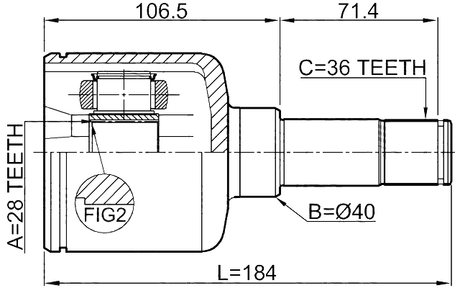 2111-TT9LH - INNER CV JOINT LEFT 28X40X36