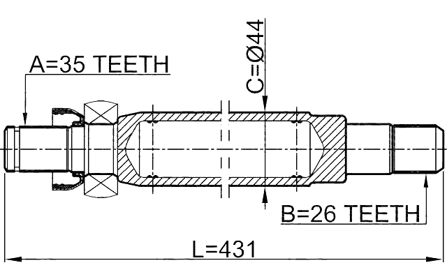 2112-GEMT - AXLE HALF SHAFT RIGHT 26X431X35