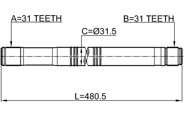 2112-TT9 - AXLE HALF SHAFT RIGHT 31X480X31