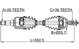 2114-CB4LH - FRONT CV AXLE SHAFT LEFT 26X586X36