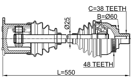 2114-GAL - FRONT CV AXLE SHAFT RIGHT 545X38