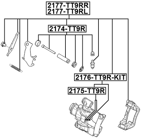 2177-TT9RR - REAR RIGHT BRAKE CALIPER ASSEMBLY (WITH BRACKET)