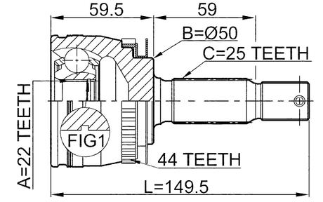 2210-CER16A44 - OUTER CV JOINT 22X49.5X25