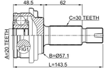 2210-MQ4R - OUTER CV JOINT REAR 30X57.1X20