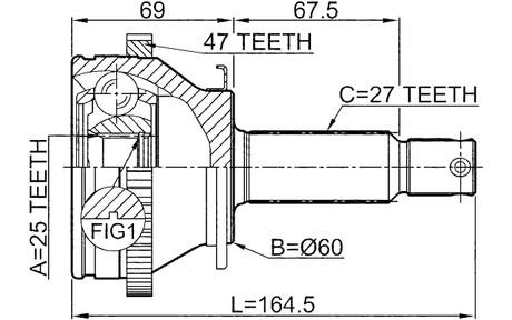 2210-NS27A47 - OUTER CV JOINT 25X60X27