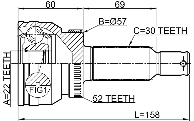 2210-SORA52R - OUTER CV JOINT REAR 22X57X30