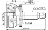 2210-XM12A52 - OUTER CV JOINT 25X54X30