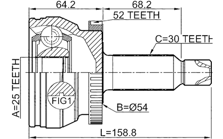 2210-XM12A52 - OUTER CV JOINT 25X54X30