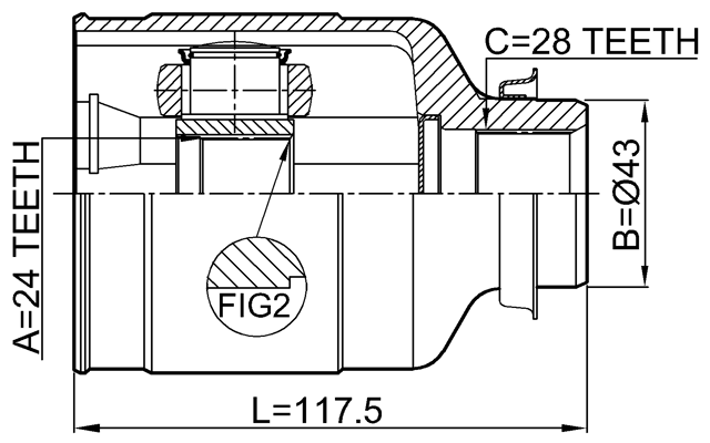 2211-CARNRH - INNER CV JOINT RIGHT 24X43X28